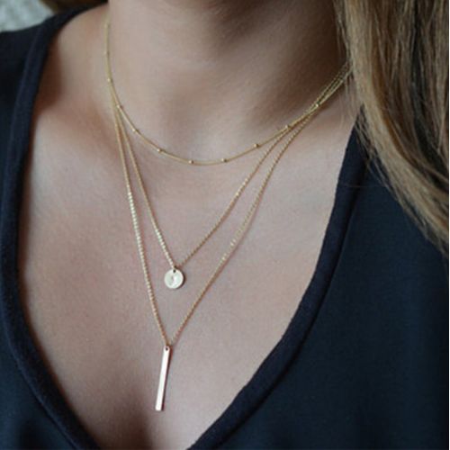 Three-layer Metal Necklace-Gold